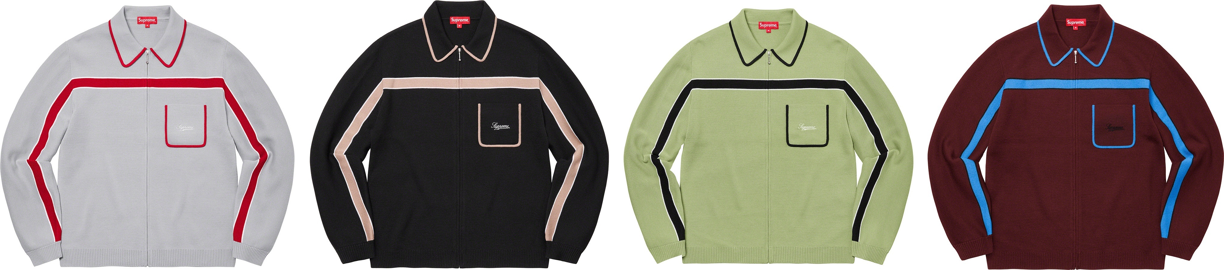 Chest Stripe Zip Up Cardigan